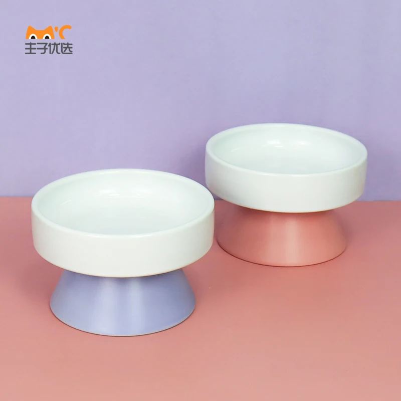 Custom ceramic cat bowl raise Rounded dog Cat New Design eating drinking feeding feeder Food water Bowl Pet Travel Pet Bowls