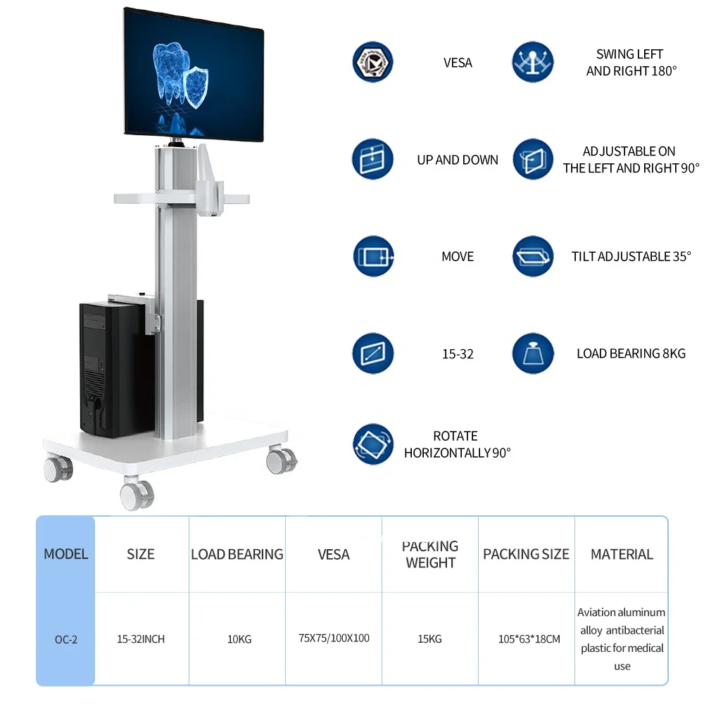 Medical Mobile Trolley for  Hospital School Office Dental Clinic With Monitor Mount Nurse Rounds Cart OC-2