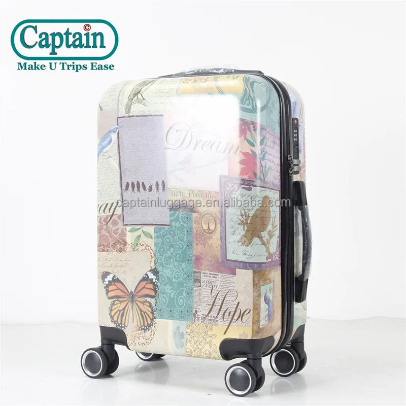 Wholesale Custom Cartoon Luggage Personalized Fashion Full Printing PC Hard Side Trolley Cabin Suitcase With Beauty Case