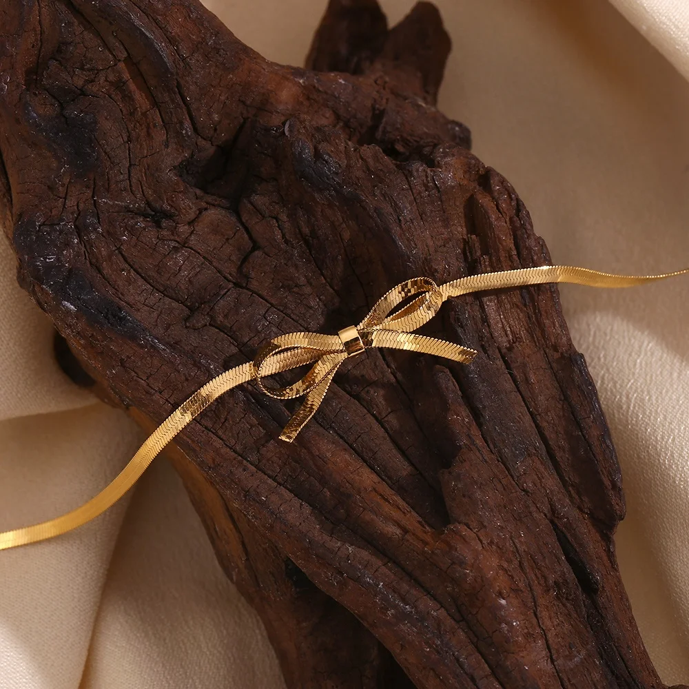 Guarantee Dreamshow Valentines Day Gift 2024 Bow Choker Gold Plated Blade Chain Jewelry Stainless Steel Chain Necklace