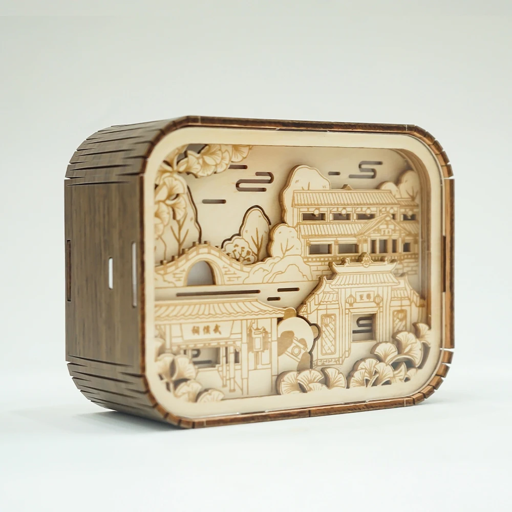 Wholesale acrylic wooden led lamp 3D rectangle shape wood bedroom sensor night light