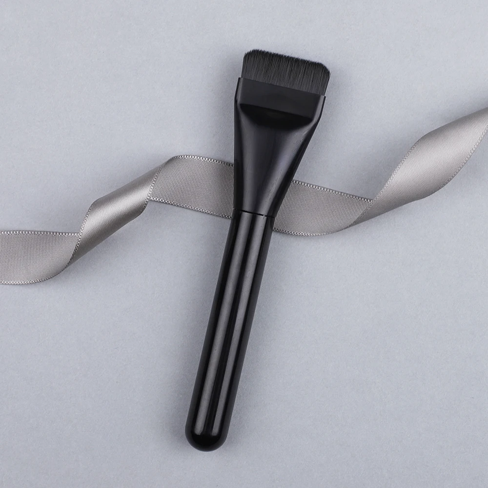 Ultra Thin Synthetic Hair Flat Head Vegan Makeup Brush For Liquid Foundation Concealer All Black Color Luxury OEM Wholesale