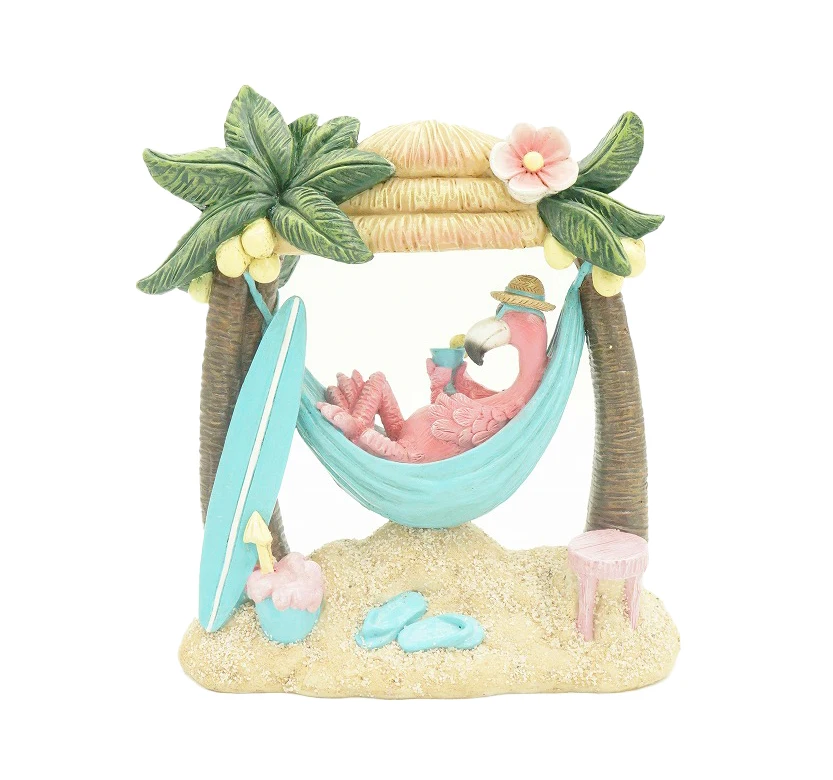 Resin Sculpture Pink Flamingo Garden Statue Solar Lights Beach Flamingo Yard Ornament Outdoor Patio Lawn Decorations