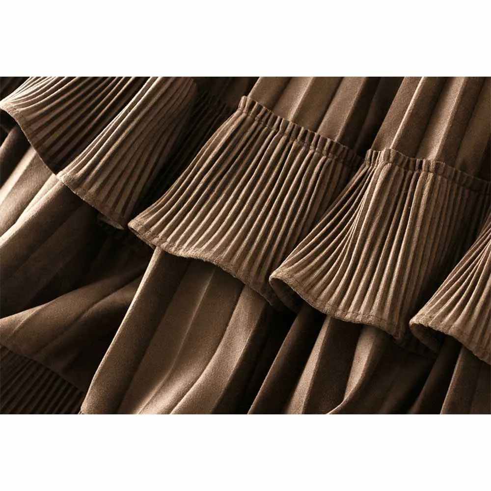 Short Front Long Back Irregular Skirt VD3273 Women Black Coffee Pleated Velvet Autumn Winter Skirts