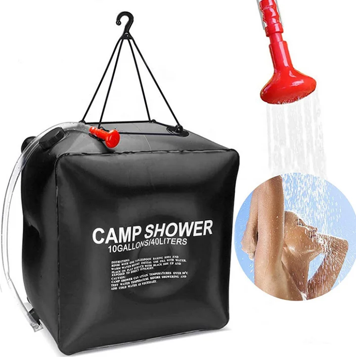 Yahoo Amazon Hot Sale Outdoor Camping Portable Solar Heat Shower Bag with Removable Shower Head 10Gallons Big Capacity Water Bag