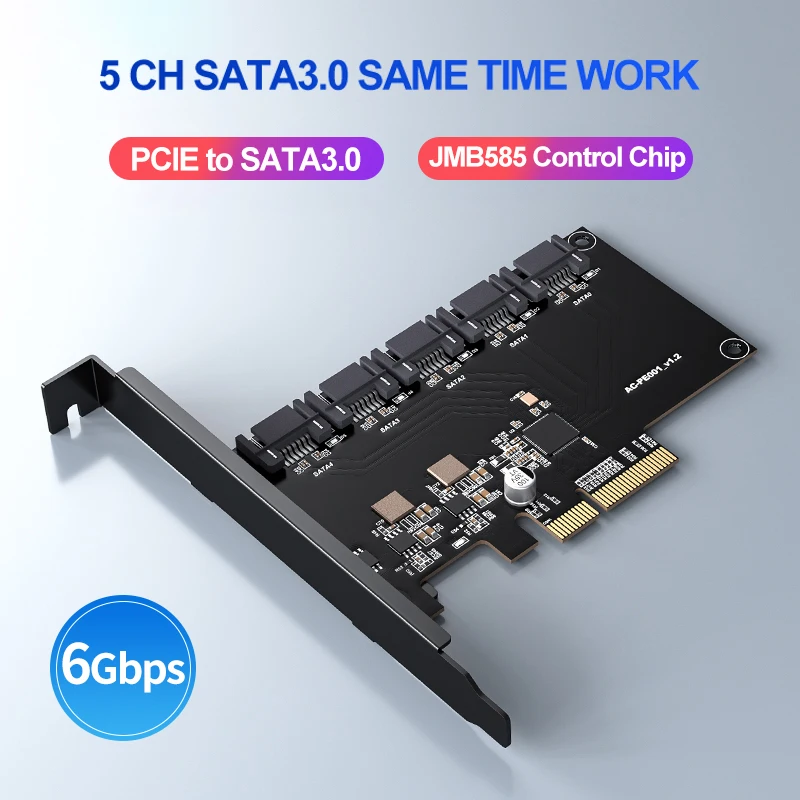 New Arrival 6Gbps Support Up to 80TB PCI-e X4 To 5 Port SATA 3.0 Expansion Card Adapter for PC