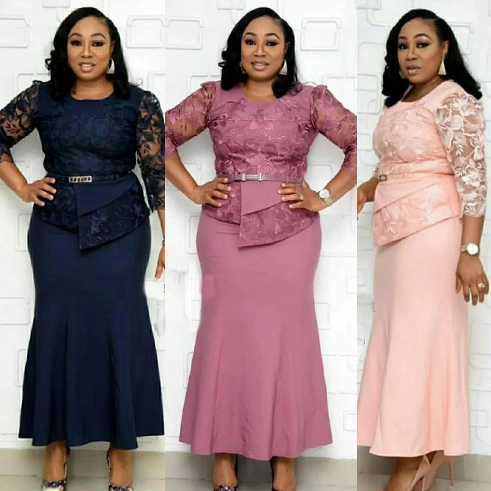 2023 Summer Best Seller Party Lace African Woman Plus Size Wedding 5xl Solid Translucent Half-sleeve Gowns Ladies Evening Dress