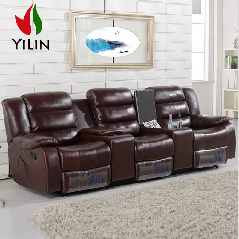 Cheap drawingroom leather couch settee function home theater sofas sectional three seater recliner sofa set