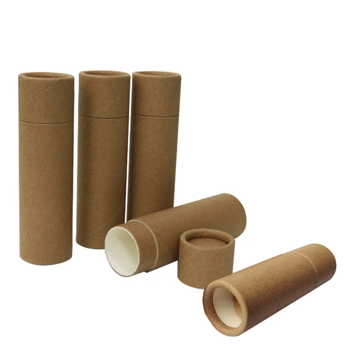 Custom Recycled Biodegradable Cosmetics Lip Balm Deodorant Cylinder kraft Paper Packaging Push Up Round Tube