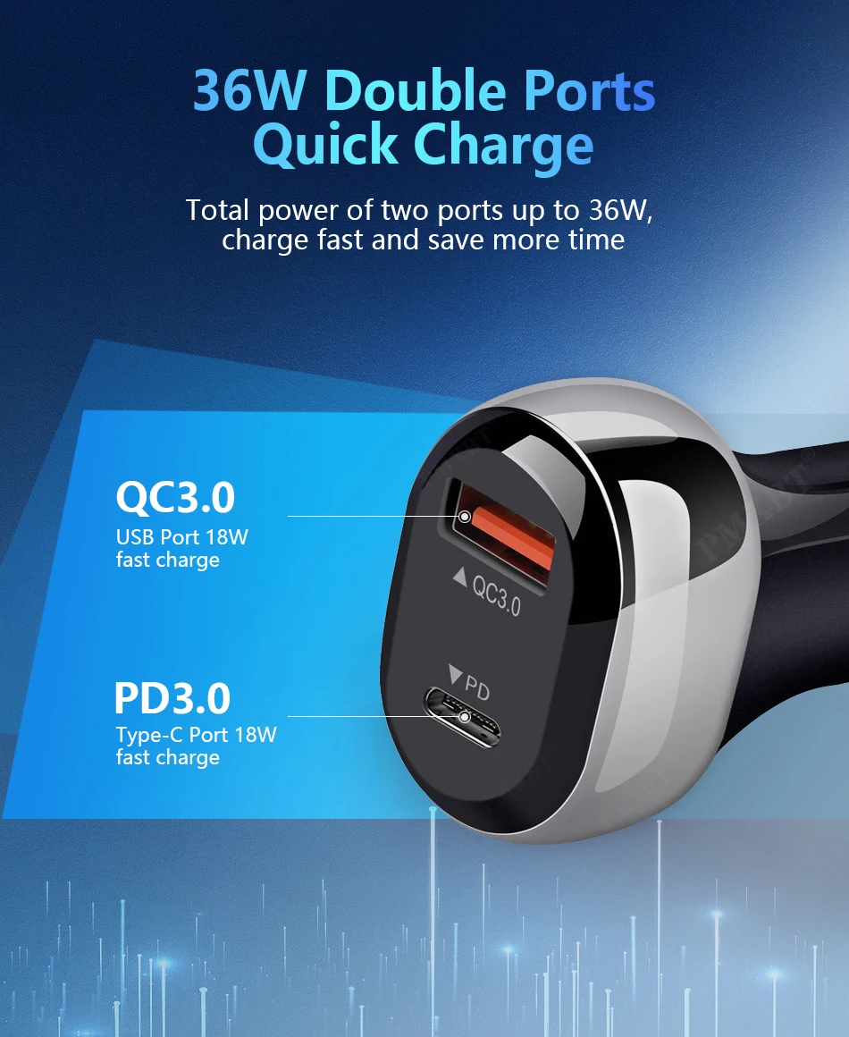 2021 New PD QC 3.0 Car Charger Fast Charging For iPhone 12 Pro XS Xiaomi 7 8 Samsung S10 Mobile Phones Dual USB Charger in Car