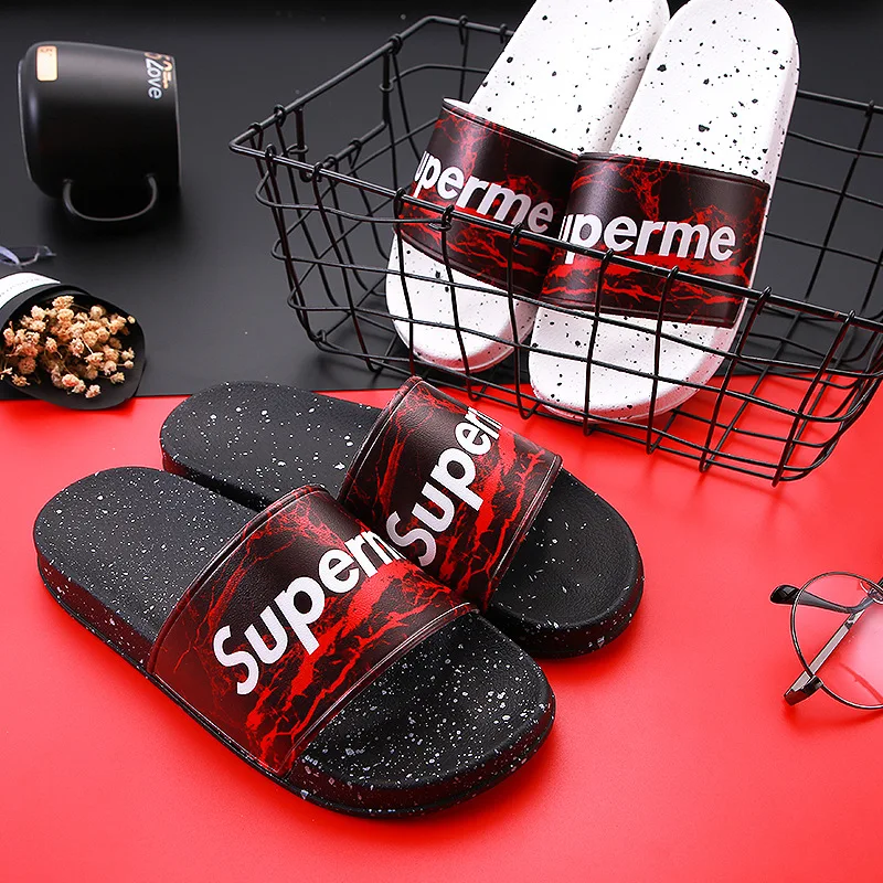 OEM Custom Logo Black Slides Footwear Sandal PVC Slippers Printing PVC Slide Sandal for women and men