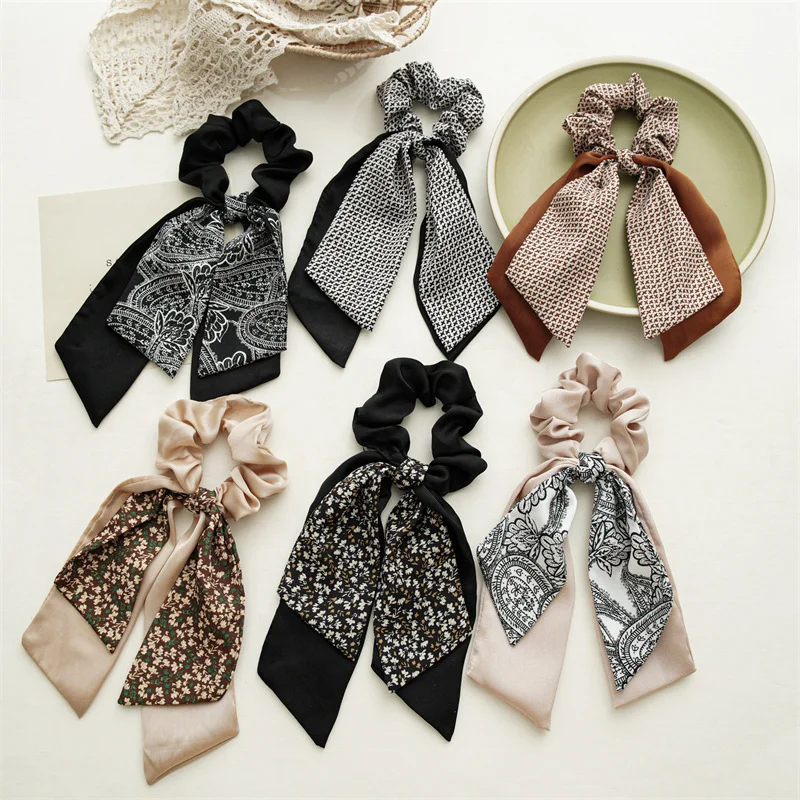 New Arrival Spring Large Double Layer Ribbon Hair Scrunchies Rabbit Ears Design High Elastic Hair Band Girls Hair Ties