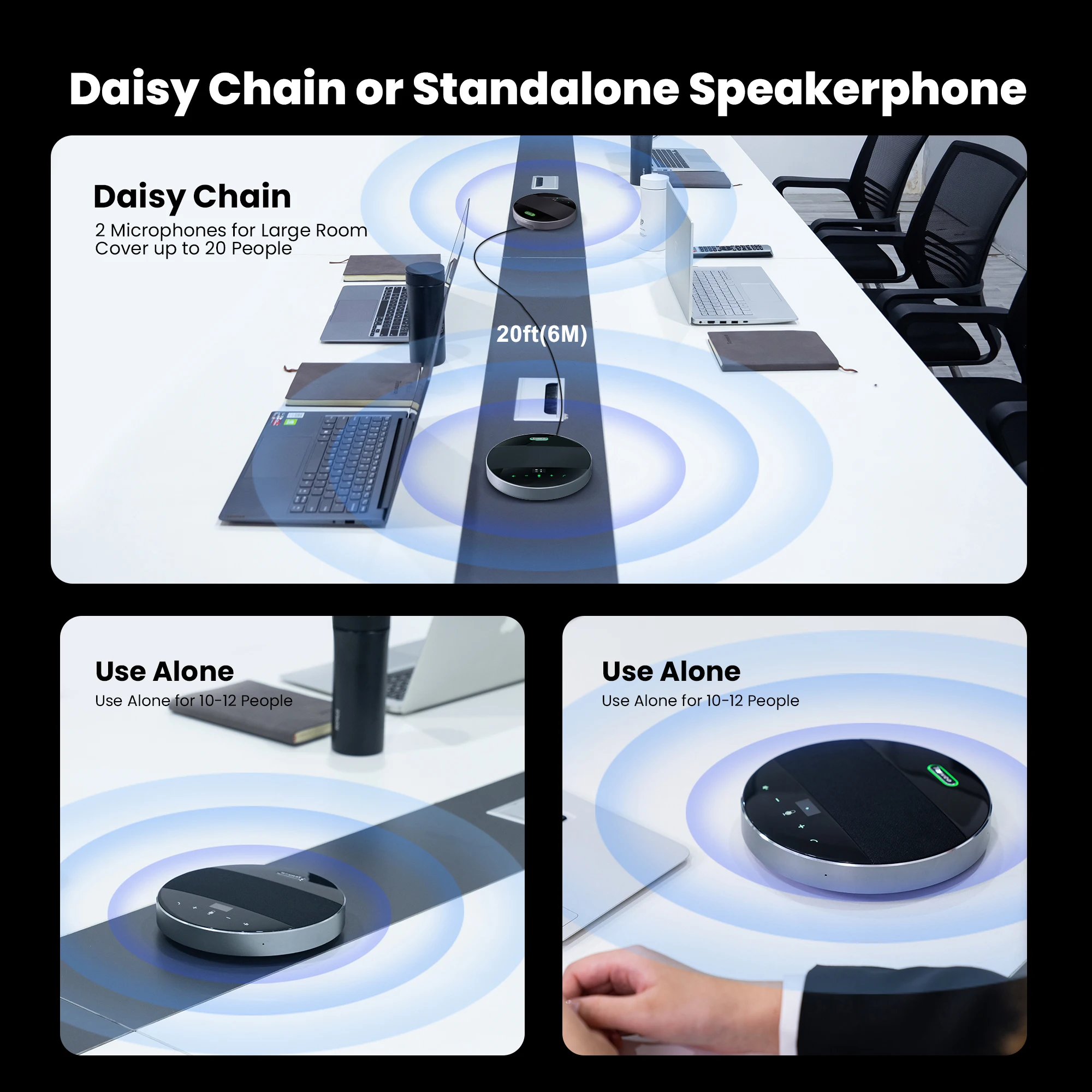 Smart Microphone TEVO-M5BEX USB/Bluetooth/Wireless/3.5mm Jack Omni-directional Video Conference Speakerphone Systems