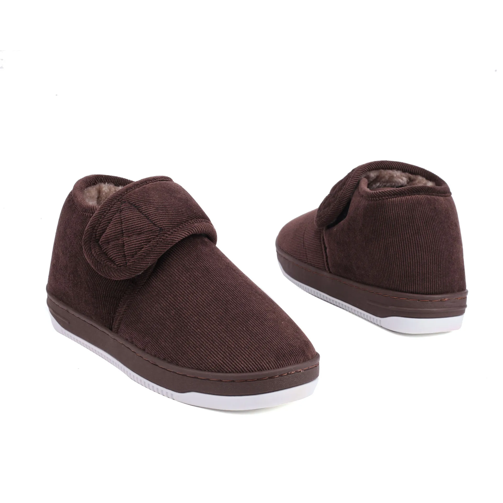 Fashion elderly non-slip cotton slippers with heels and warm mother cotton shoes with hook and loop fastener