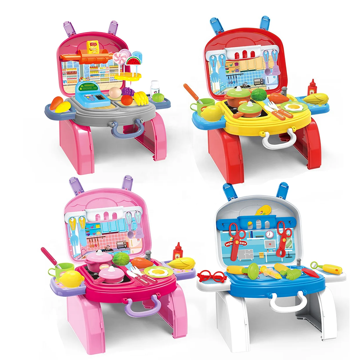 New Educational Pretend Role Play Rich Accessories Suitcase Kitchenware Kitchen Supermarket Doctor Tool Set Toys For Kids