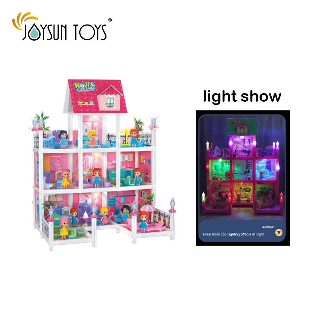 DIY Play House Toys With Grand Garden With Lights Huge Doll House Gift for Girls
