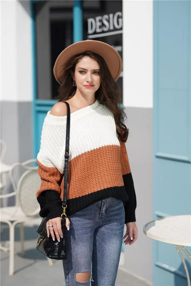 
Custom Lady Womens Off Shoulder Sweater Batwing Sleeve Loose Oversized Pullover Knit Jumper 