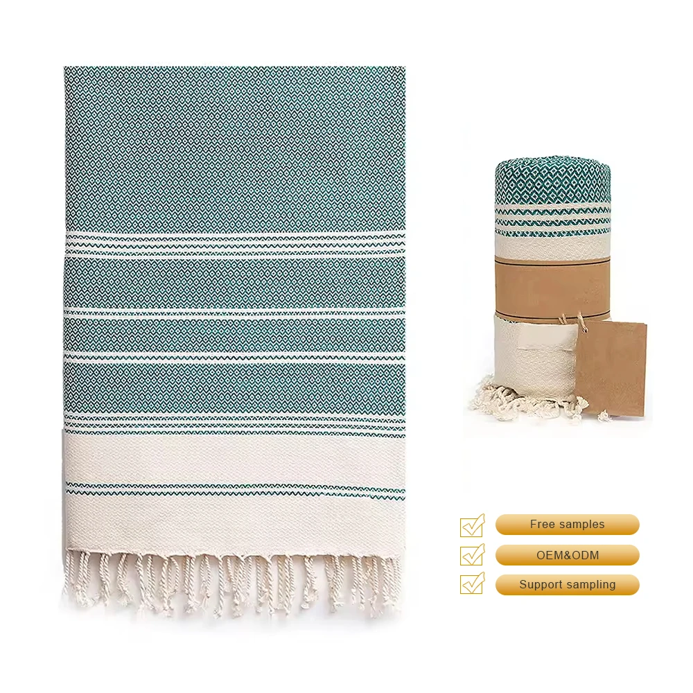 custom high quality  Turkish cotton beach towel  with tassels