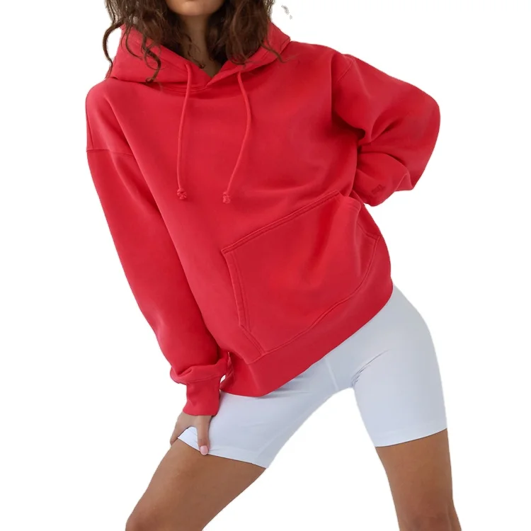 
100% cotton blank confortable Drop shoulder Front pocket oversized fit women Longline Hoodie 