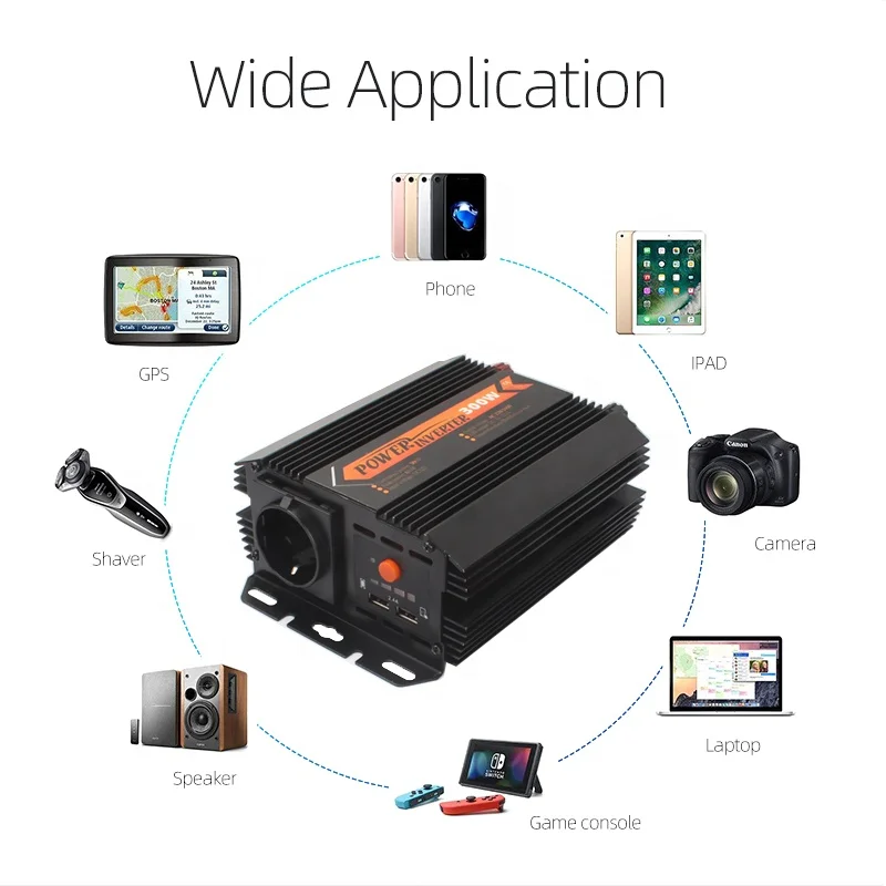 Инвертор мощности 300 Вт, высококачественный автомобильный инвертор мощности, золотой поставщик, модифицированный синусоидальный сигнал от 12 В до 220 В, солнечный инвертор 300 Вт