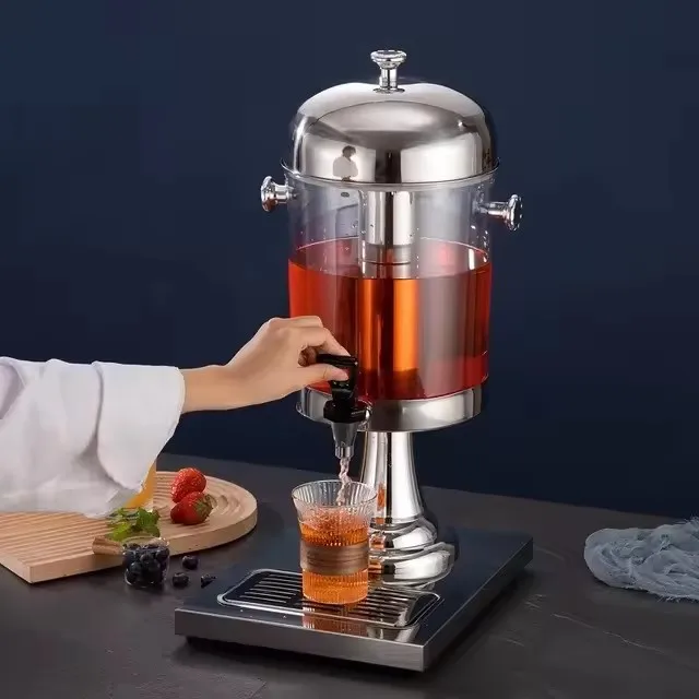 Commercial Stainless Steel Chafing Dish Buffet Ware Glass Beverage Dispenser Stand Manual Juice Jar Dispenser With Tap