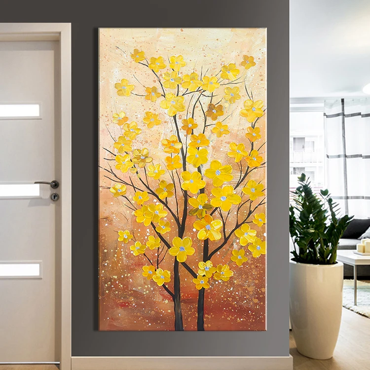 Pop art gold art abstract acrylic painting on canvas yellow tree texture painting 100% hand paint oil painting modern artwork