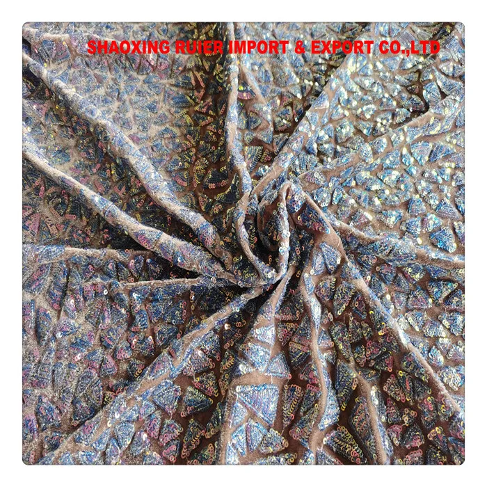 Hot Sale Velvet Sequin Embroidery Fabric For Fashion Garment Soft Sequin Velvet Fabric