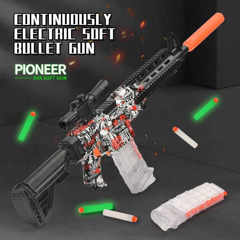 HW Electric Graffiti Luminous 416 Rifle Vector UMP Submachine Gun Repeating Soft Bullet Gun Outdoor Shooting Game Toy for Boys