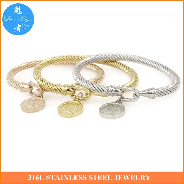 Saint Charm Replace-able Cable Cuff Bangle Fashion Stainless Steel Jewelry Bangle For Women and Men Gift