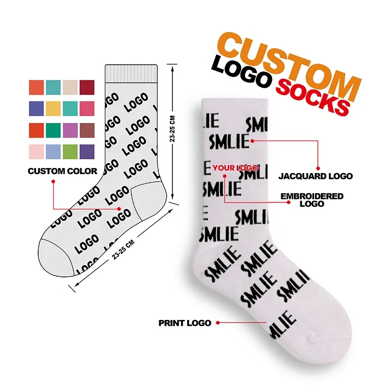 Lebridge High Quality Cotton Socks Custom Unisex Crew Socks Oem Personalized Design Your Own Logo Custom Socks