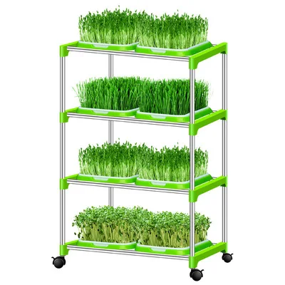 Plastic+Stainless Steel Vertical Hydroponic System Microgreen Seeding Trays Indoor Grow Farm Rack