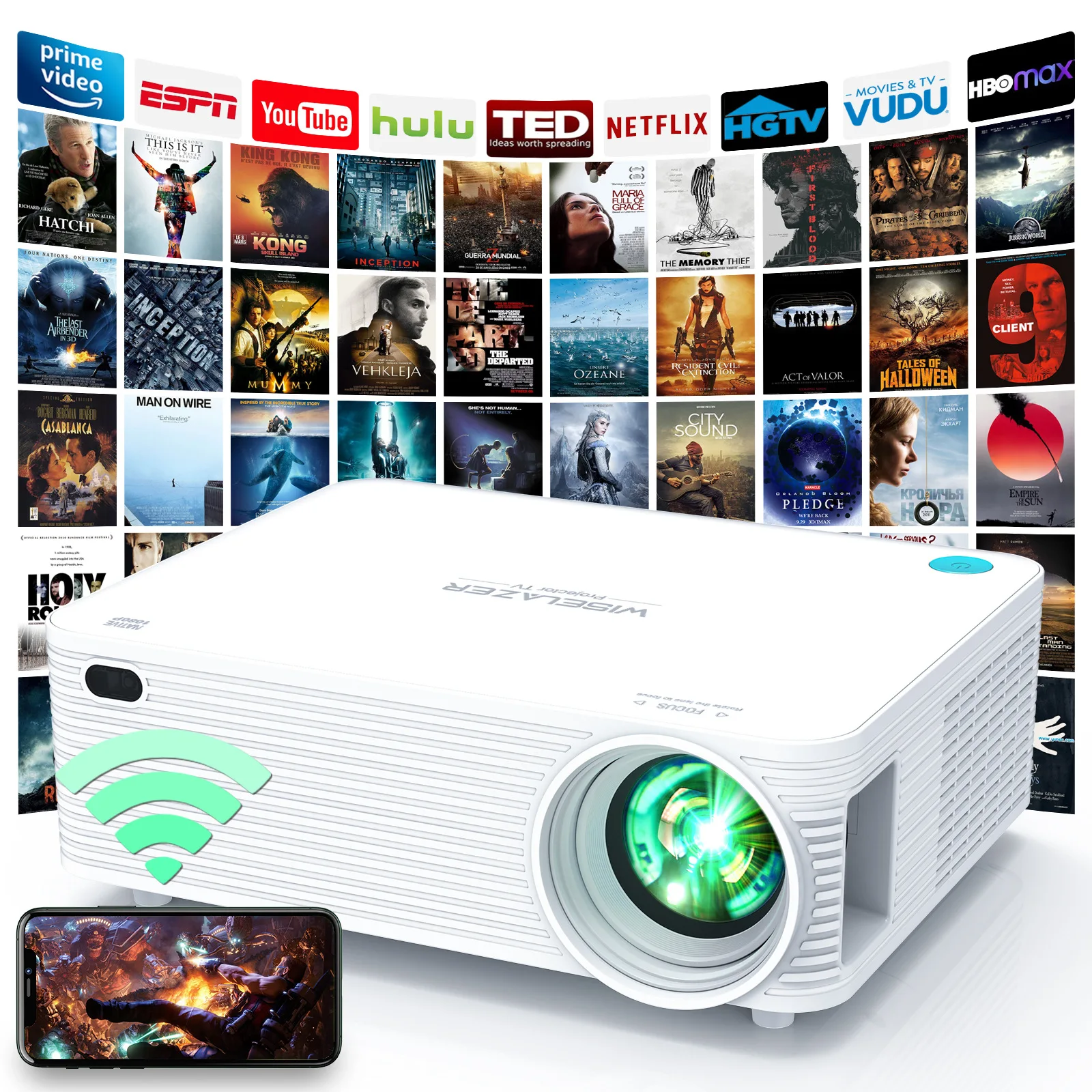 A30 Full HD 1080P LED Portable Projector Wireless Home Theater 3D LCD Video Mobile 4k Mini Projector