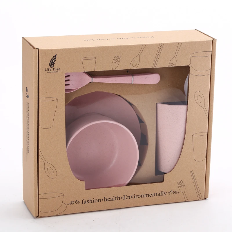 Natural Wheat Straw Spoon Fork Chopsticks Cup Bowl Plate 6-pieces Set