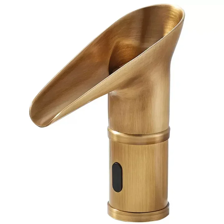 Antique Fashionable Waterfall Brass Deck Mounted Automatic Motion Sensor Bathroom Sink Faucet Touchless Basin Mixer