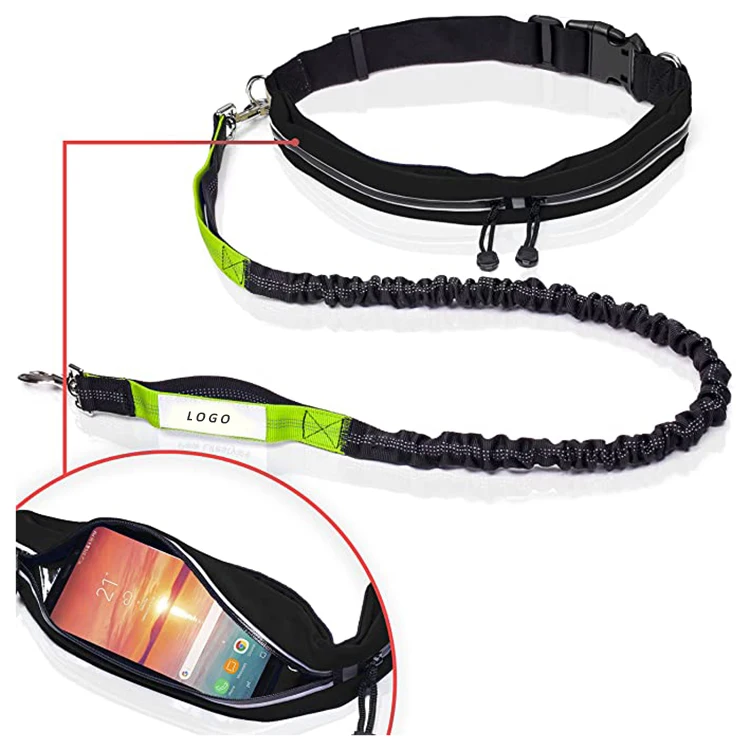 Wholesale Hands Free Bungee Dog Leash with Zipper Pouch and Waist Belt Bag,Dual Handles Reflective Pet Leash for Dogs Running
