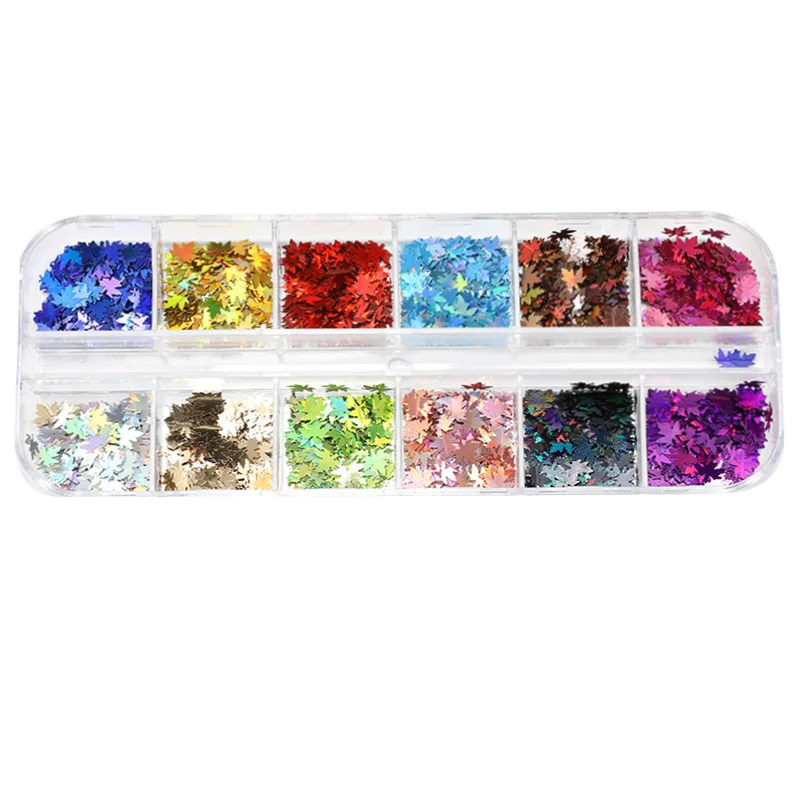 Maple Leaves Nail Art Sequins Holographic Glitter Flakes Paillette Chameleon Stickers For Nails Autumn Design Decor