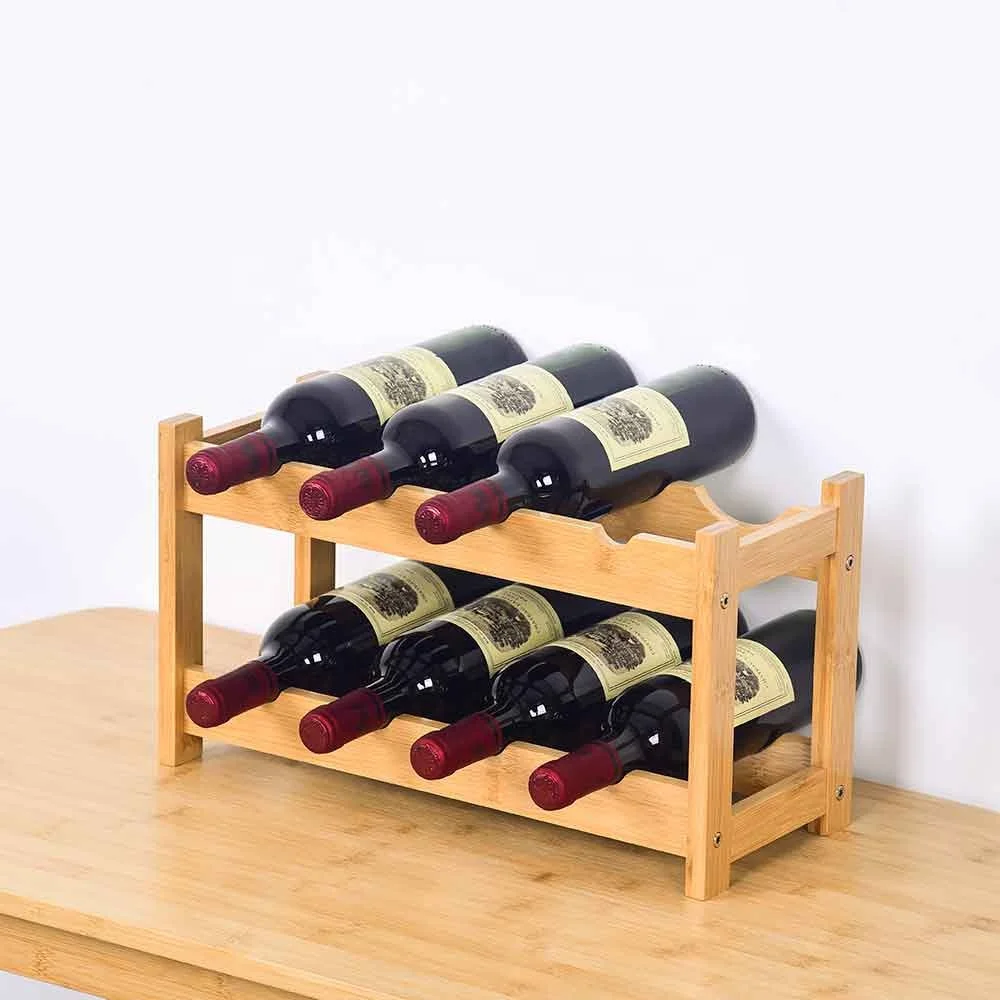 Wine Rack Free Standing 8 Bottles 2 Tier Bamboo Wine Rack Countertop Cabinet Wine Rack