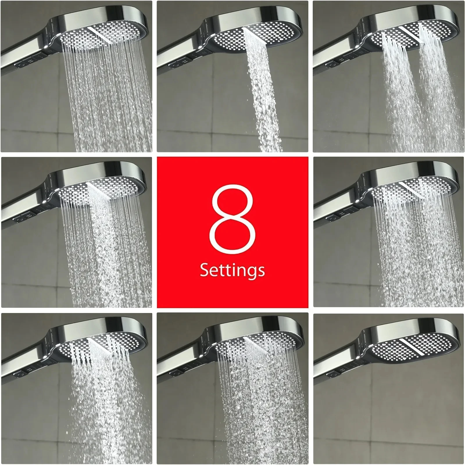 7 Modes Square Large Panel Booster Faucet Nozzle Water Saving Piano Adjustable Water Massage Shower Head
