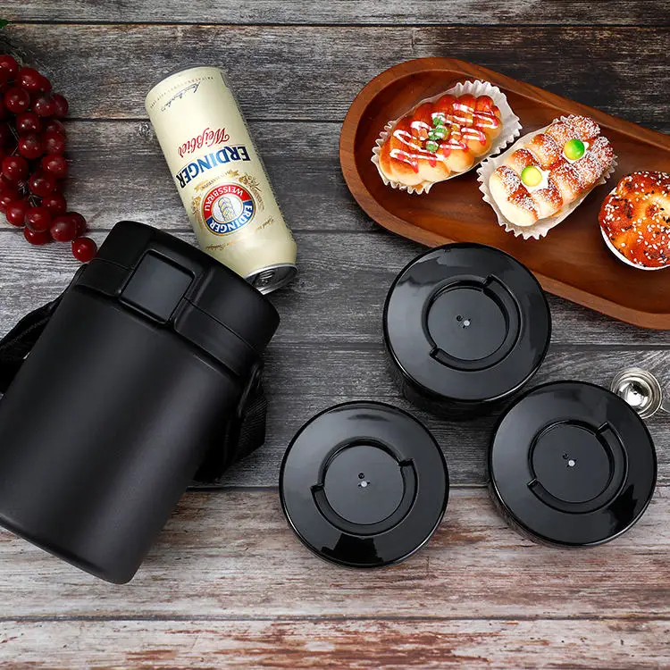 Stainless Steel Multilayer Hot Food Flask Lunch Box Vacuum Insulated W/Handle
