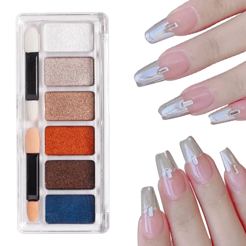 6 Colors Holographic Aurora Laser Solid Nail Mirror Powder Titanium Metallic Glitter Chrome Pigment Nail Decoration