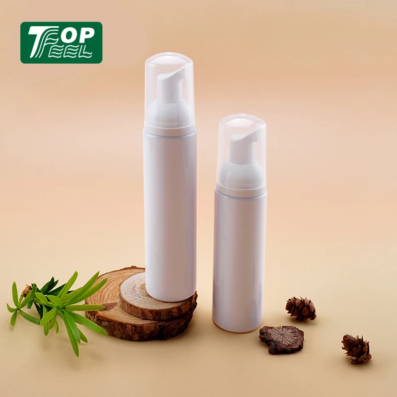 60ml 80ml 100ml Round solid white pet plastic foaming pump packaging bottle with foam pump