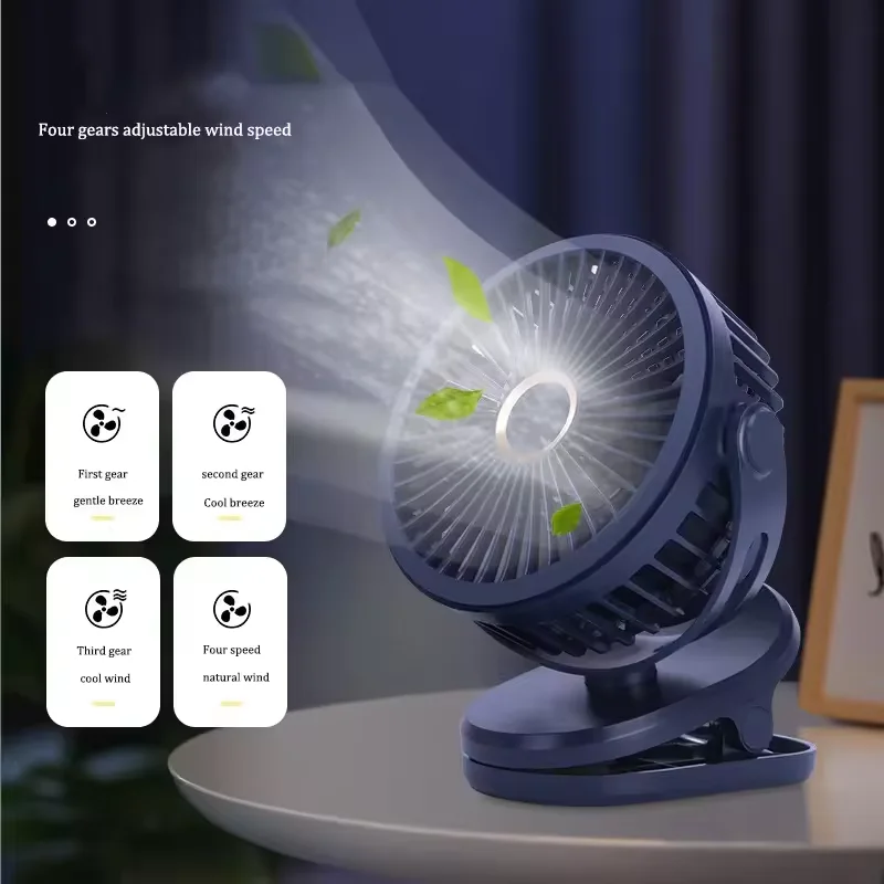 Portable Rechargeable Plastic Air Cooling Fan for Car Household Office Outdoor Camping Baby Stroller Four-Wind Speed Options