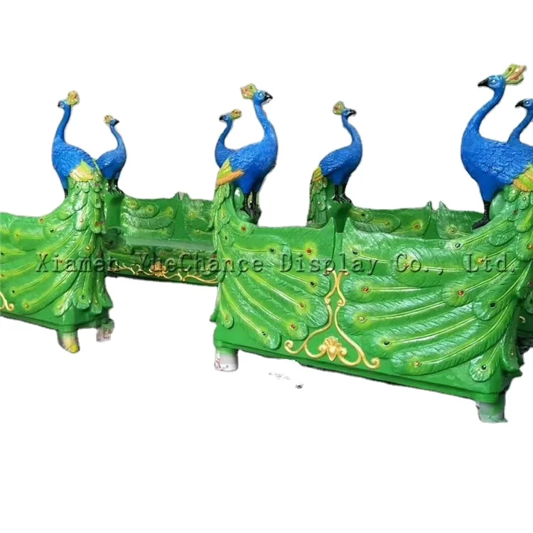 Custom Outdoor Decoration Fiberglass Peacock Bench Statue