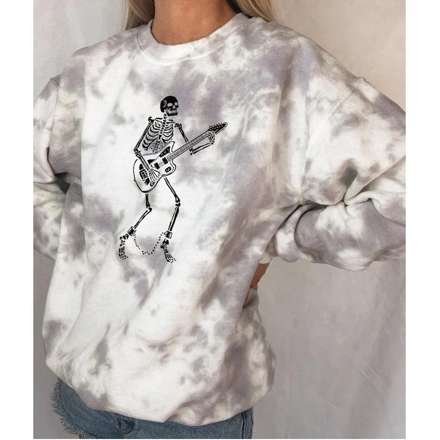 Coco Skull Dance Guitar Newest Design Tie Dye Fat Women Plus Size XXXL Oversized Sweatshirt Hip Hop Pullover
