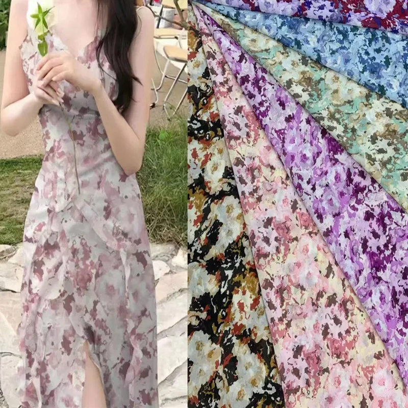 Custom Pattern Printing 100% Polyester Chiffon Printed Fabric For Fashion Dress
