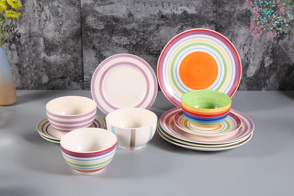 Sample Available wholesale handpainted dinner plates, latest ceramic dishes round emboss ceramic stoneware dinner set