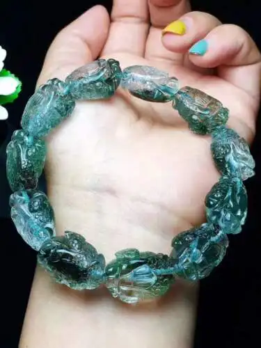 Wholesale Natural Green Phantom Quartz Crystal Hand-carved Pi Xiu Bracelet