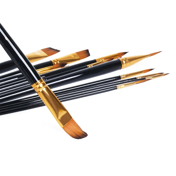 15 Pieces Acrylic Paint Brush Set Long Handle Paint Brushes Gouache Painting Brushes with Zipper Case