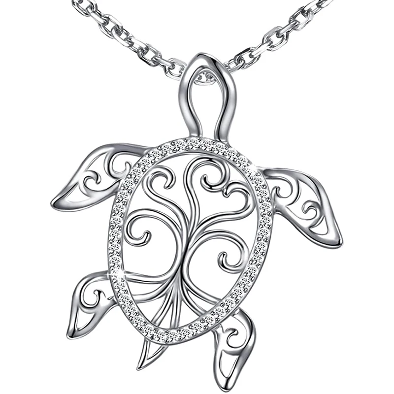 
925 Sterling Silver Sea Turtle Necklace Tree of Life Tortoise Pendant for necklaces 