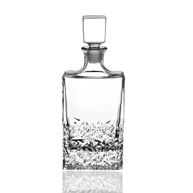 N28 800ml Crystal Glass Whiskey Decanter Amazing Clear Square Bottle with Crushed Ice Design for Wine Tequila Brandy Drinking
